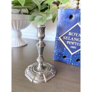 Vintage Royal Selangor Pewter Candlestick Ornate Detailed Design Circa 1980s